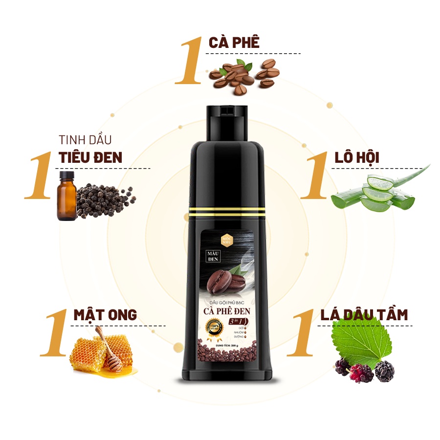 Dầu Gội Phủ Bạc Cà Phê Đen Mộc Nhu 3In1 280gr