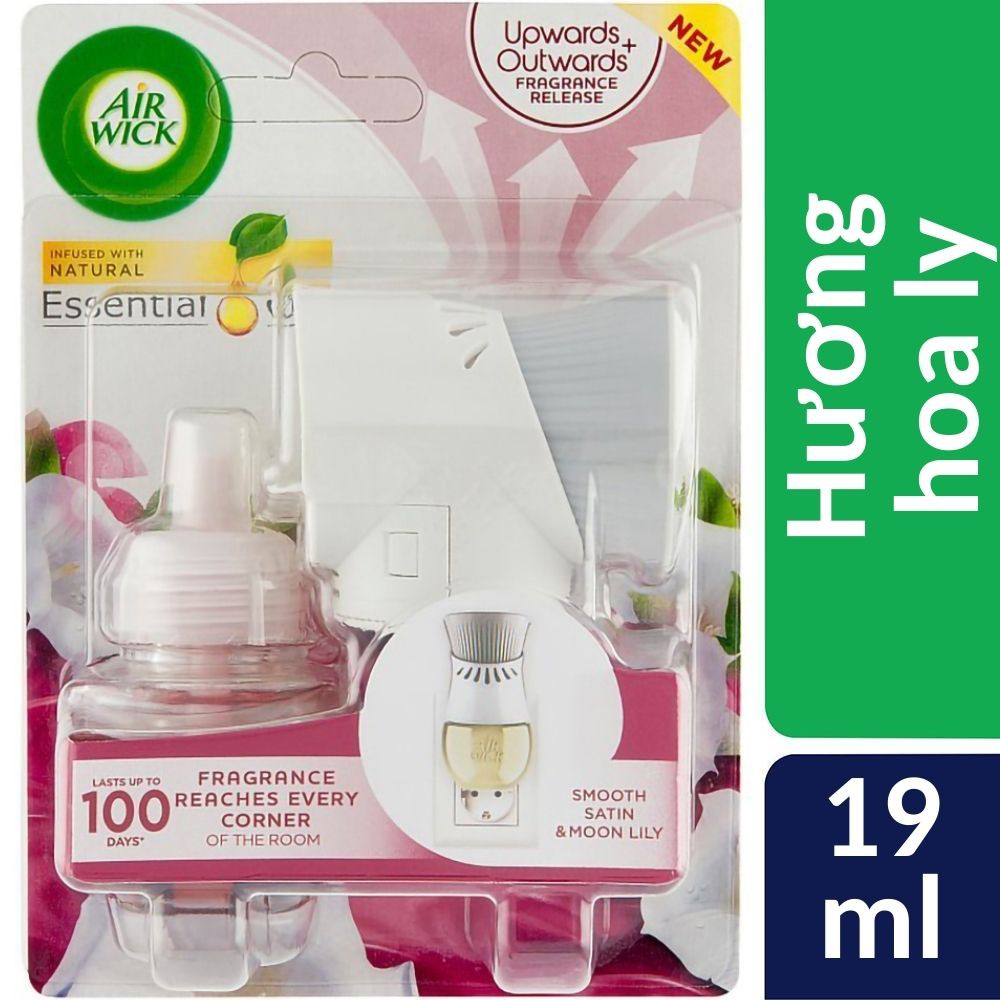 Bộ khuếch tán tinh dầu cắm điện Air Wick Smooth Satin & Moon Lily 19ml QT04987 - hương hoa ly, tinh dầu thơm phòng