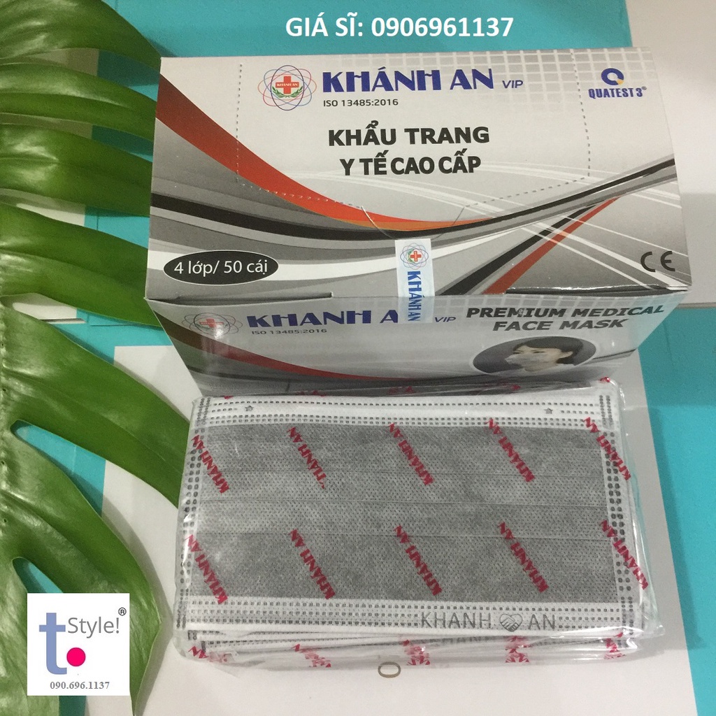 [Rẻ vô địch] Hộp 50 cái khẩu trang y tế Khánh An 4 lớp GIẤY kháng khuẩn màu XANH - XÁM