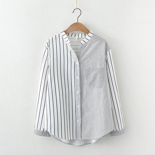 Áo sơ mi nữ tay dài kẻ sọc dọc chất liệu 100% Cotton