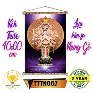 [Giá gốc] Tranh lụa kim sa Bồ Tát Thiên Thủ Thiên Nhãn khung gỗ 40x60cm