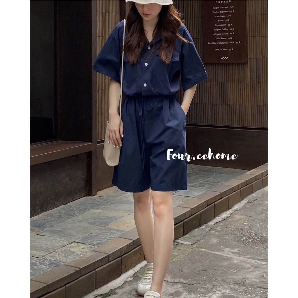 Jumpsuit tay ngắn 4 màu than, be, xanh, nâu