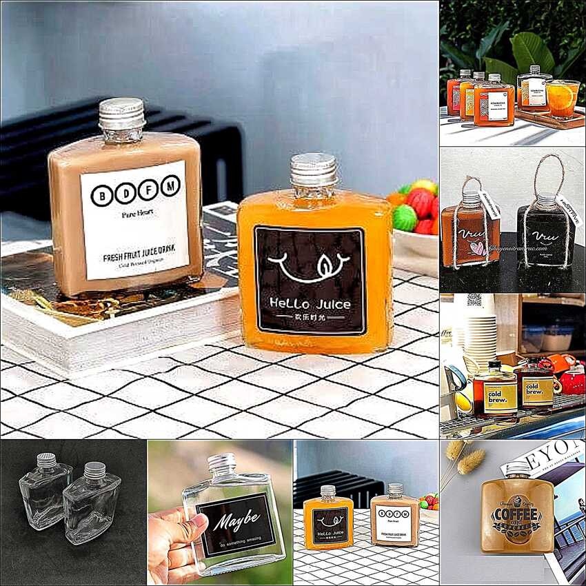 Chai Thủy Tinh Nhỏ 250ML (combo 8 cái) cao cấp kiểu Dẹt nắp Nhôm - Vỏ Chai Vuông Dẹt