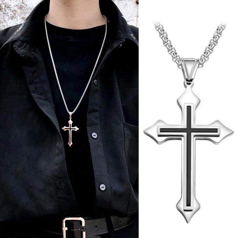 Vòng cổ Bằng Thép Không Gỉ Mặt Hình Học Vuông Chữ Thập Phong Cách Hip Hop Thời Trang Unisex