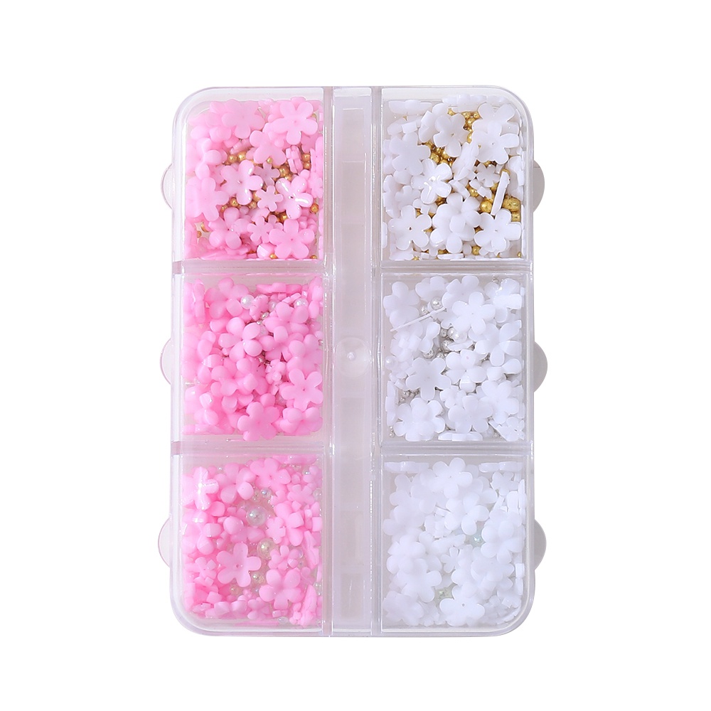 Hộp 6 Ngăn Đựng Hạt Nhựa Hình Hoa Đính Móng Tay Nghệ Thuật