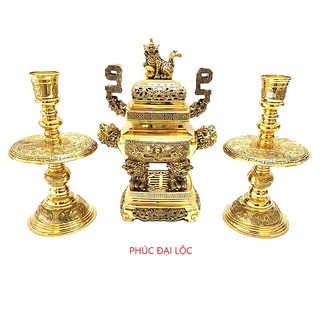 Đồ thờ Tam sự 3 món Vĩnh Tiến đỉnh vuông số 1VT bằng đồng cao 34 cm