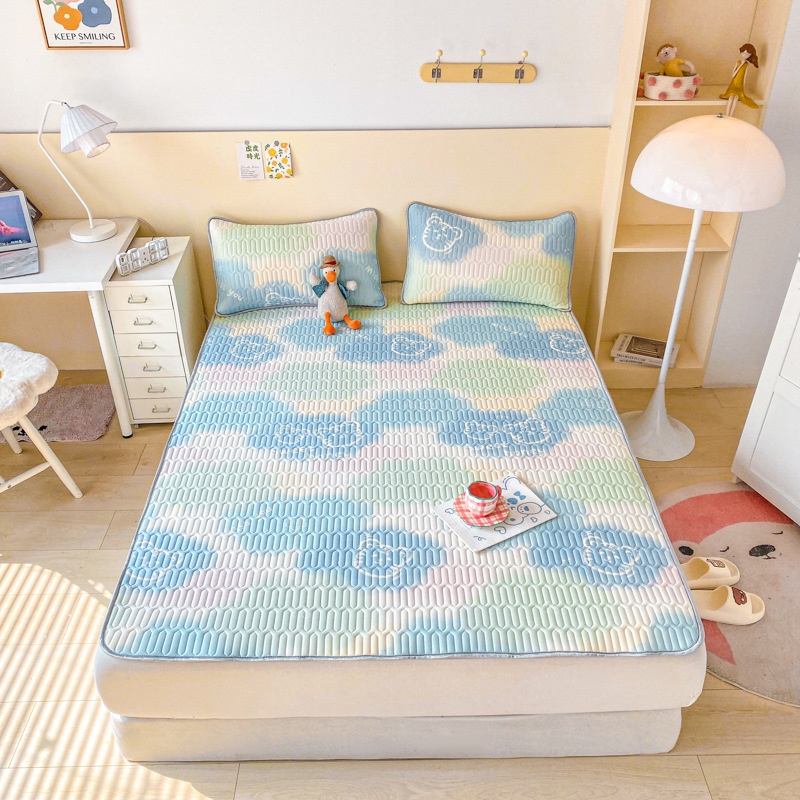 Bộ Thảm Lót Giường Ba Món Bằng Cao Su Lụa Mát Có Thể Giặt Sạch