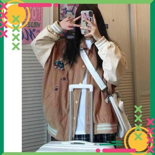 [Lên đồ là Sang]  Áo Khoác Bomber Chất Nhung Tăm Form Rộng Unisex Thêu Logo Hình Gấu Cực Xinh