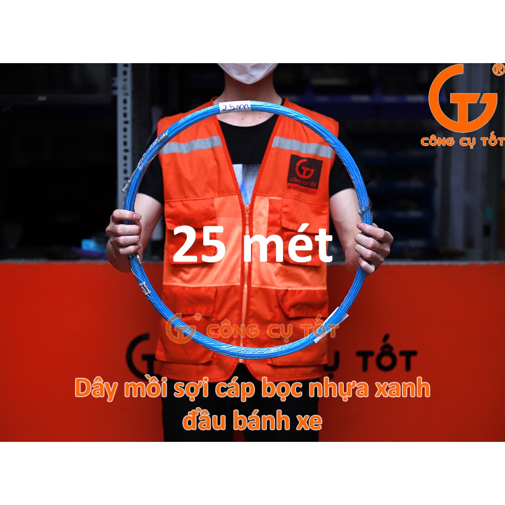 Dây mồi luồn ống lõi thép 1.2 ly vỏ xanh đầu bánh xe