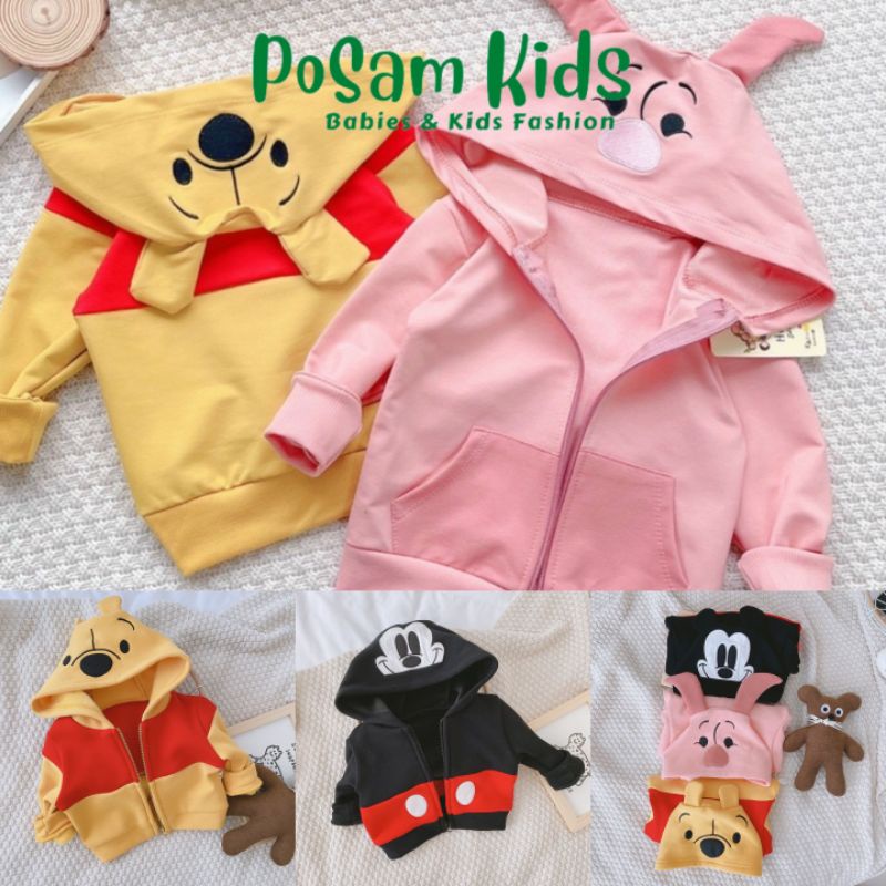 Áo khoác cho bé họa tiết gấu, mickey có mũ cực đáng yêu cho bé trai bé gái - PoSam Kids