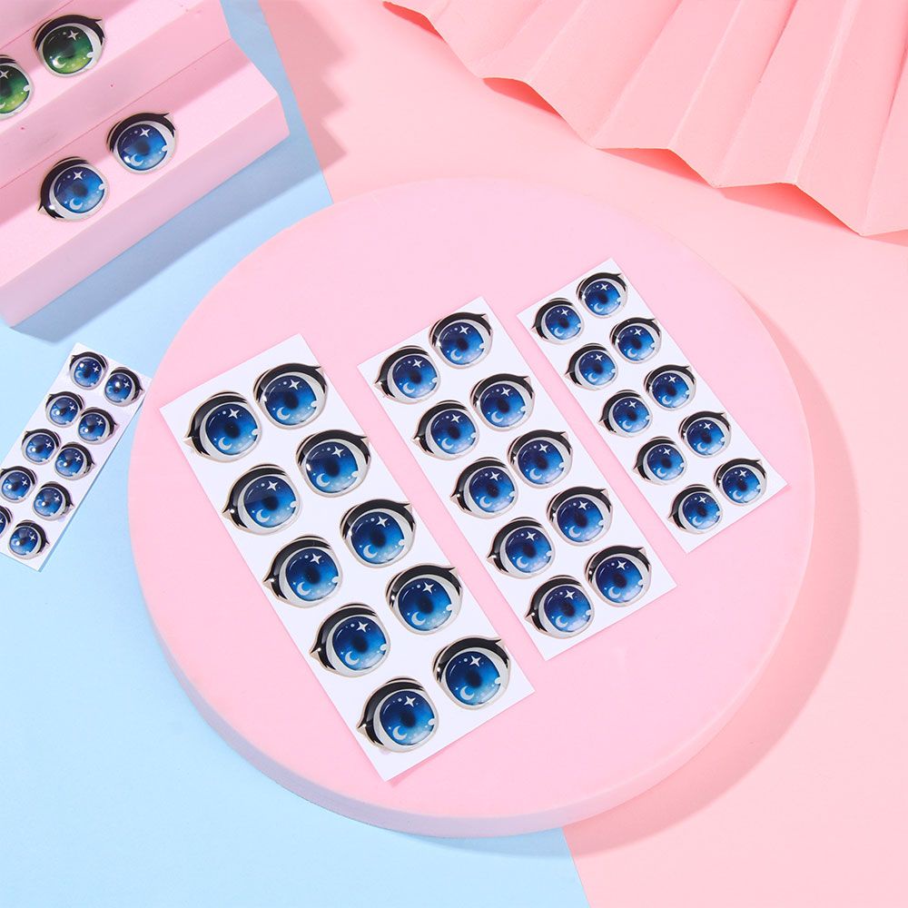 Bộ 10 cặp nhãn dán trang trí mắt kính 8mm/10mm/12mm/15mm họa tiết hoạt hình dễ thương