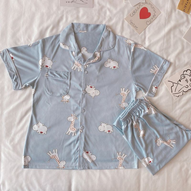 Bộ Đồ Ngủ Pijama Ngắn Tay In Hình Hoạt Hình Dễ Thương Cho Nữ