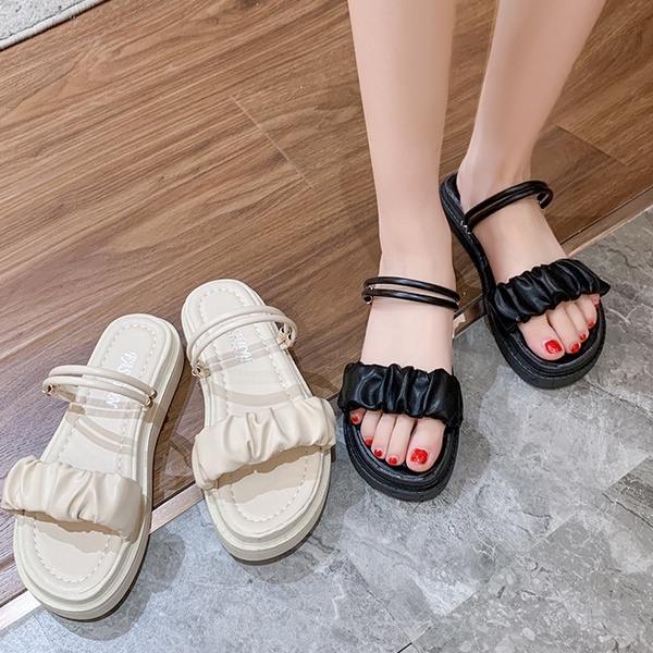 Dép sandal quai hậu nữ đế bánh mì 3cm quai nhún đi học đi chơi