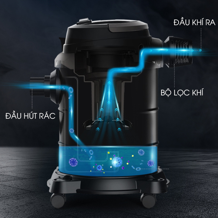 Máy hút bụi gia đình, công nghiệp công suất lớn 1200W, dung tích 15L tích hợp 3 chế độ Khô - Ướt- Thổi