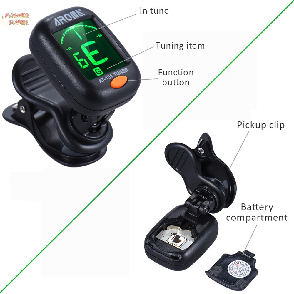 AROMA AT-101 Portable Mini Clip-on Digital Tuner with Foldable Rotating Clip High Sensitivity for Chromatic Guitar Bass Violin Ukulele