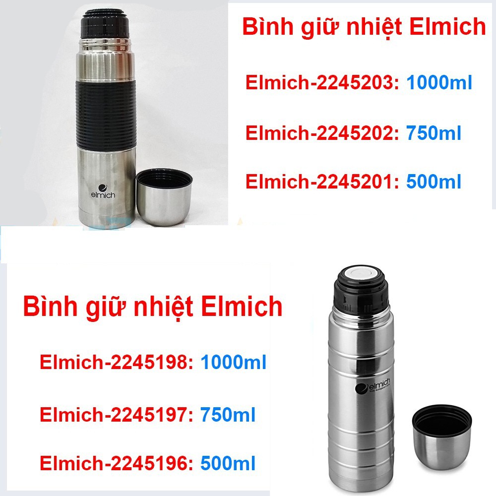 Bình giữ nhiệt  Elmich inox 304 thiết kế 3 lớp dung tích 500ml, 750ml, 800ml, 1000ml, 1200ml sản xuất tại cộng hòa séc