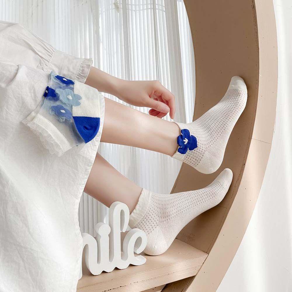 AROMA Tất Cotton Cổ Thấp Chống Trượt Họa Tiết Hoa Xinh Xắn