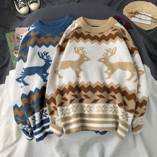 Áo len Tuần lộc Nam Nữ Ulzzang le thổ cẩm[kèm ảnh thật] sẵn NÂU M