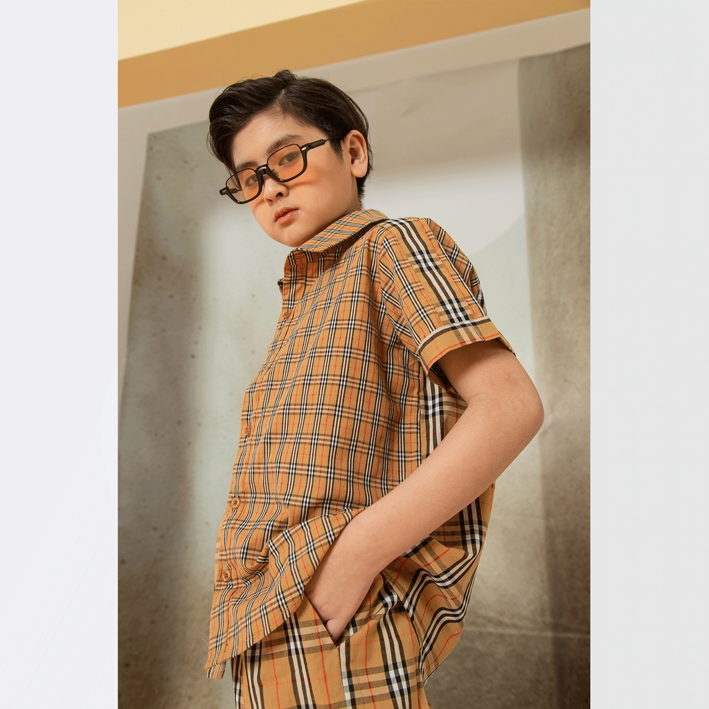 Áo sơ mi cộc tay JOOKYLI cho bé trai họa tiết kẻ caro 16B0510