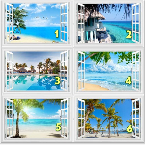 Decal trang trí cửa sổ 3D cảnh biển size 60x90cm