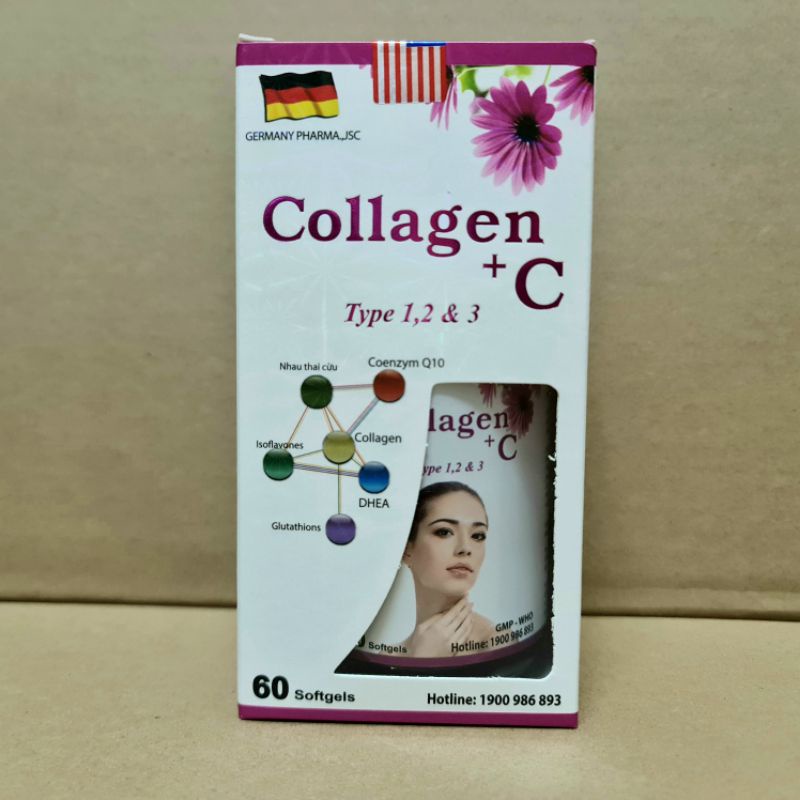 Collagen + C type 1,2 & 3 hạn chế lão hóa làn da, giúp da căng mịn trắng sáng - Hộp 60 viên