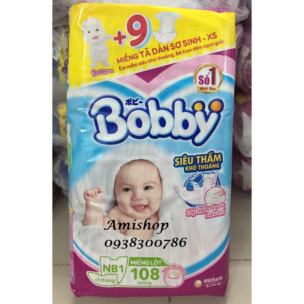 Miếng lót Bobby Newborn 1 108 miếng [+Tặng 9 miếng XS]