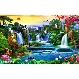 TRANH DÁN TƯỜNG 3D SƠN THUỶ HỮU TÌNH THÁC NƯỚC ĐẸP NHIỀU MẪU - TRANH NON NƯỚC HỮU TÌNH