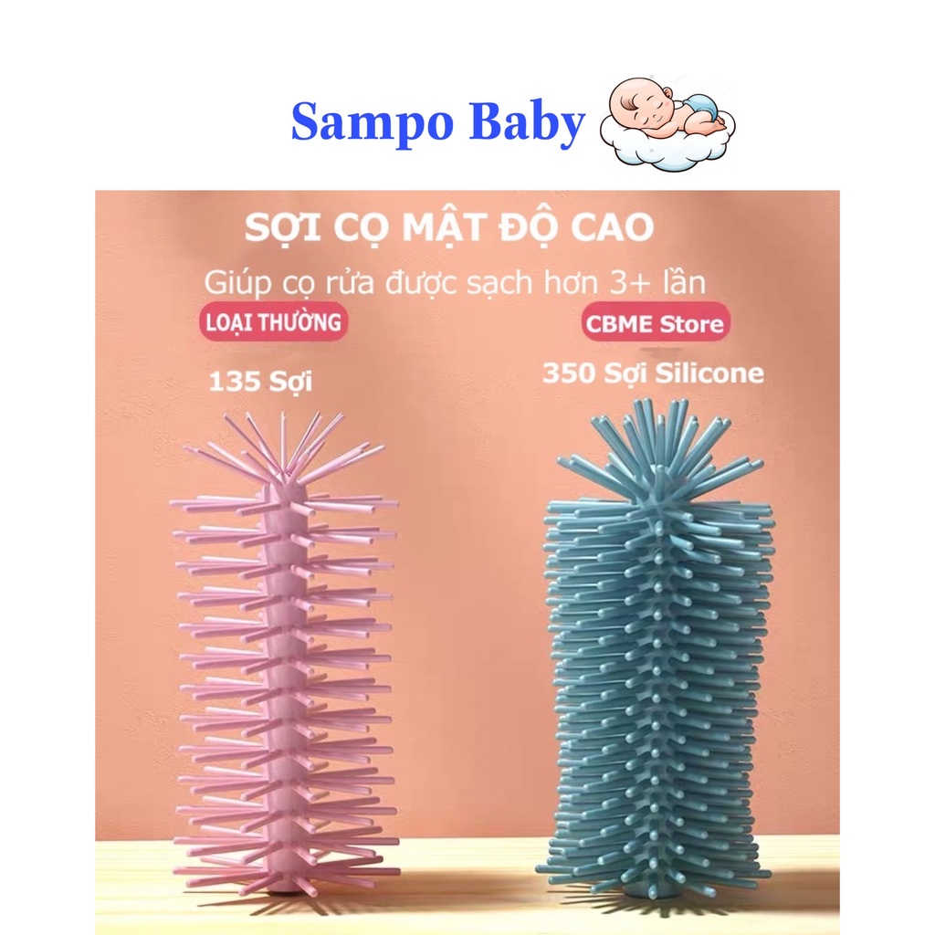 Cọ rửa bình sữa Silicon cao cấp tay cầm xoay 360 độ