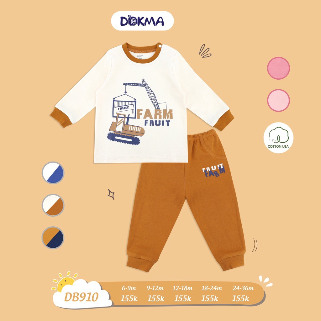 Bộ quần áo dài tay thu đông cho bé trai bé gái Dokma sale size 6M-36M DB910 Lamiha