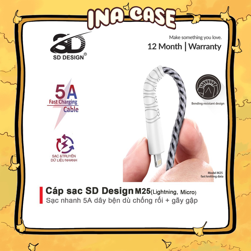 Cáp sạc M25 5A chống gãy gập chính hãng SD DESIGN Sạc và truyền dự liệu nhanh chóng