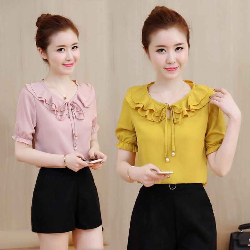 ÁO KIỂU CỔ BÈO PHỐI NƠ HARA