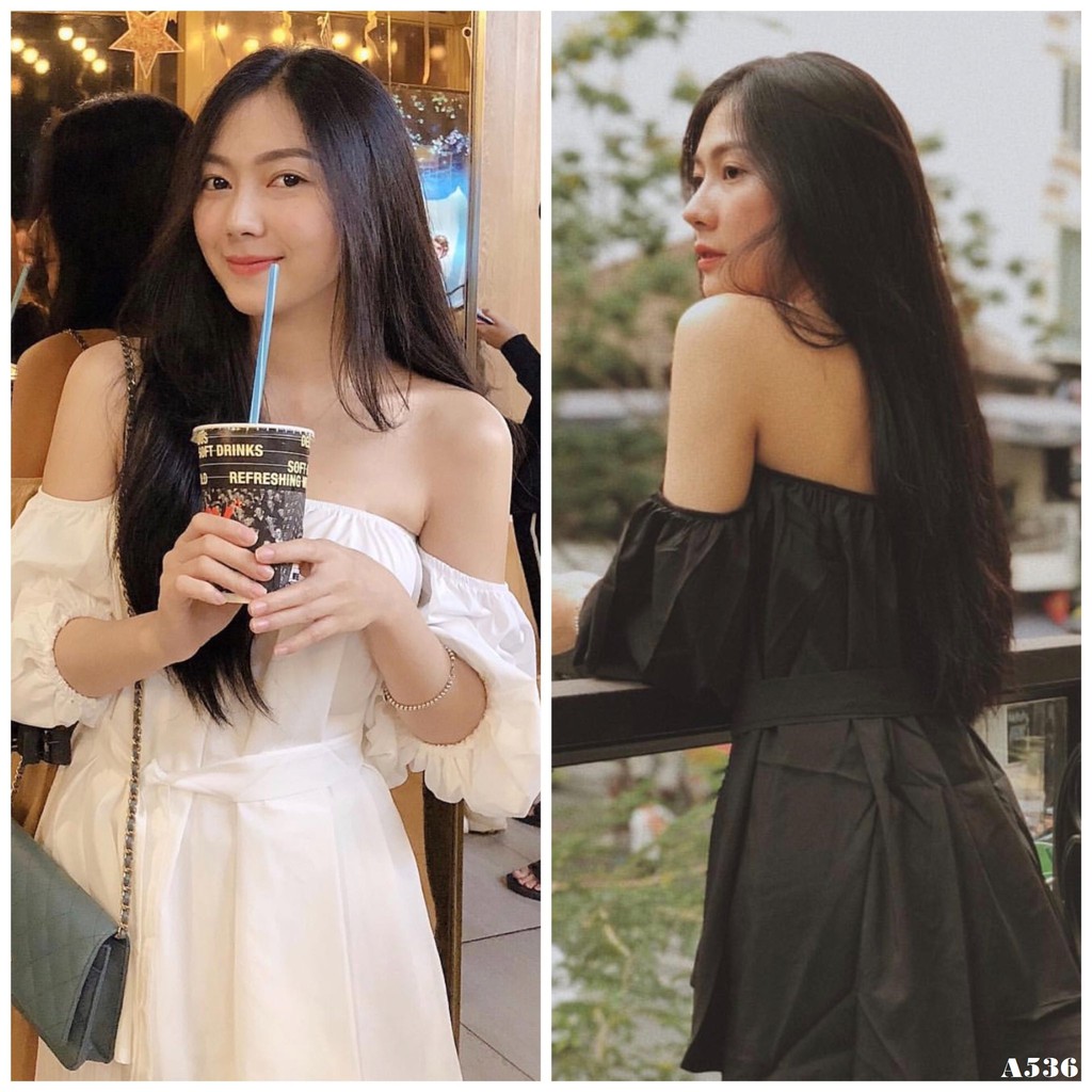 A536 Áo bẹt vai cột nơ eo