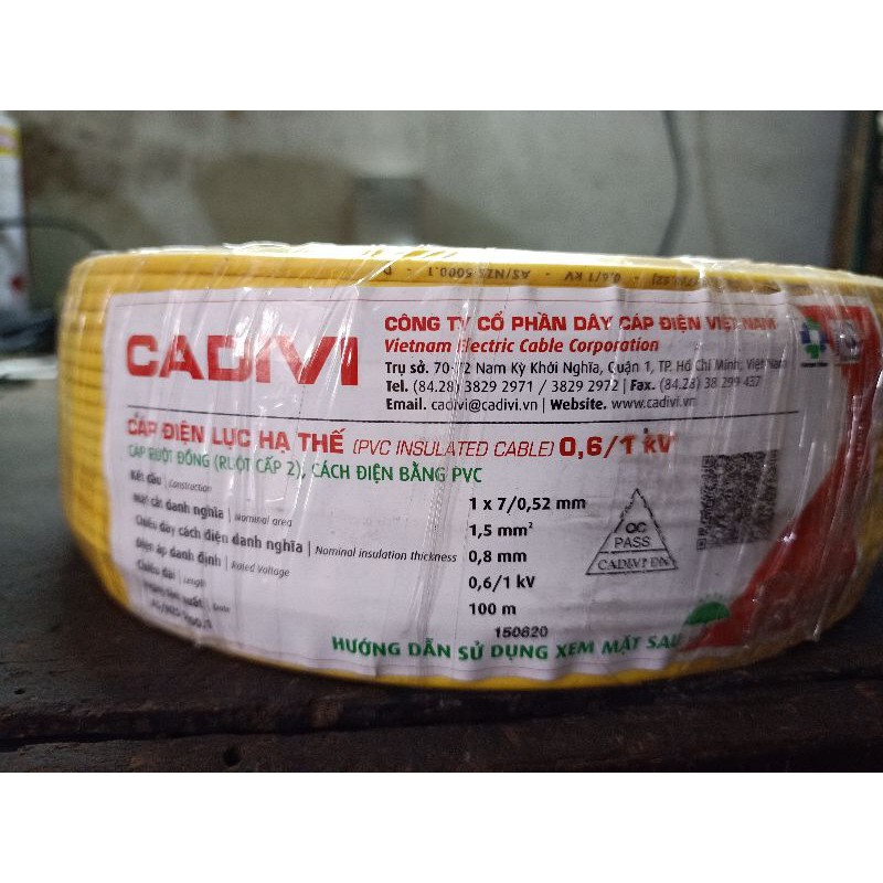 DÂY CÁP ĐIỆN CADIVI CV 1.5 (100 MÉT / CUỘN)