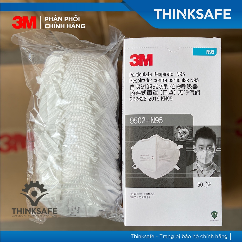 Khẩu trang 3M N95 Thinksafe, dây đeo qua đầu, vải kháng khuẩn 3d, màu trắng 4d, đẹp, dùng cho y tế phòng dịch - 3M 9502