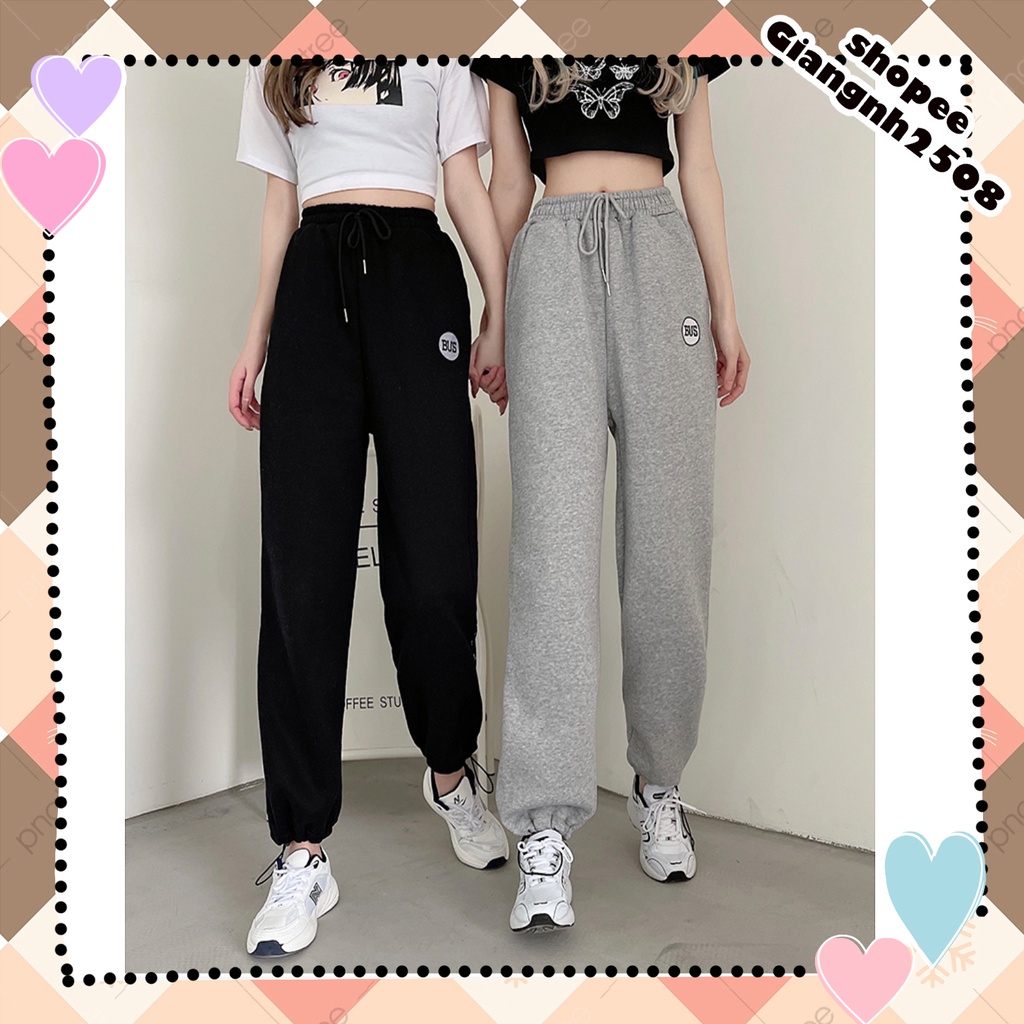 Quần Jogger Nỉ nam nữ Bus cạp thun Ulzzang chất chơi, quần dài nam nữ ống rút dây unisex cá tính phong cách
