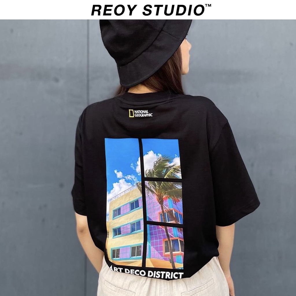 Áo thun nữ REOY-national geographic 7 , áo phông form rộng tay lỡ cá tính chất cotton dày dặn basic