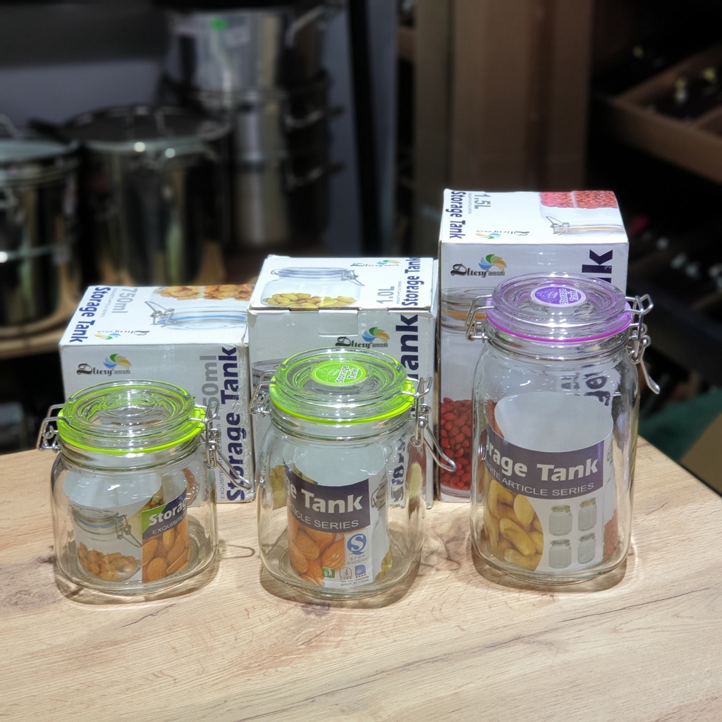 Hũ thuỷ tinh tròn 750ml 1000ml 1500ml nắp cài gọng thép | Đựng thực phẩm, gia vị