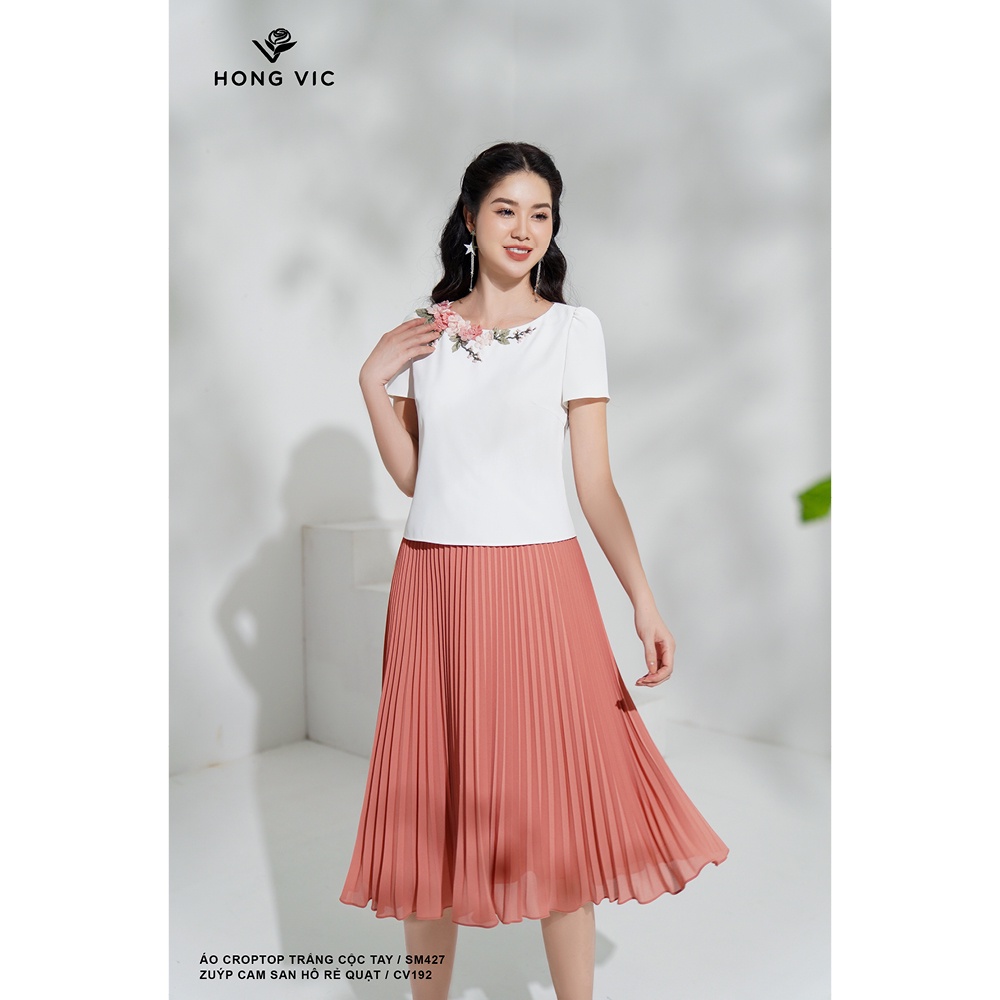 Áo nữ thiết kế Hong Vic croptop trắng cộc tay SM427