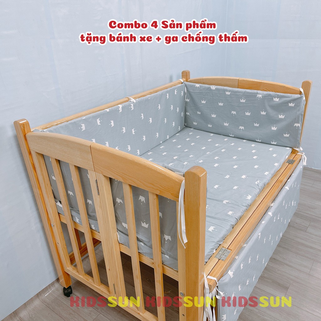 Cũi Cho Bé Giường Cũi KIDSSUN Trẻ Em Kích Thước(120x80x86) Gỗ Quế Màu Tự Nhiên BH 24 Tháng Hàng Xuất Khẩu