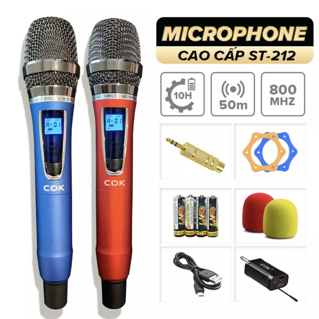 Micro Không Dây COK ST-212 (2 mic) - CHÍNH HÃNG - BH 12 tháng - Mích Chuyên Dành Cho Mọi Loa Kéo Và Âm Ly - Lỗi Đổi Mới