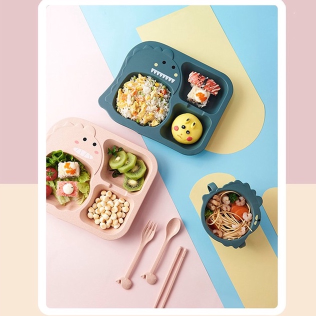 Khay Đĩa ăn dặm sợi tre - Bát ăn dặm kiểu Nhật - Khay ăn chia ngăn - Ăn dặm tự chỉ huy BLW - Chất Liệu An toàn cho bé