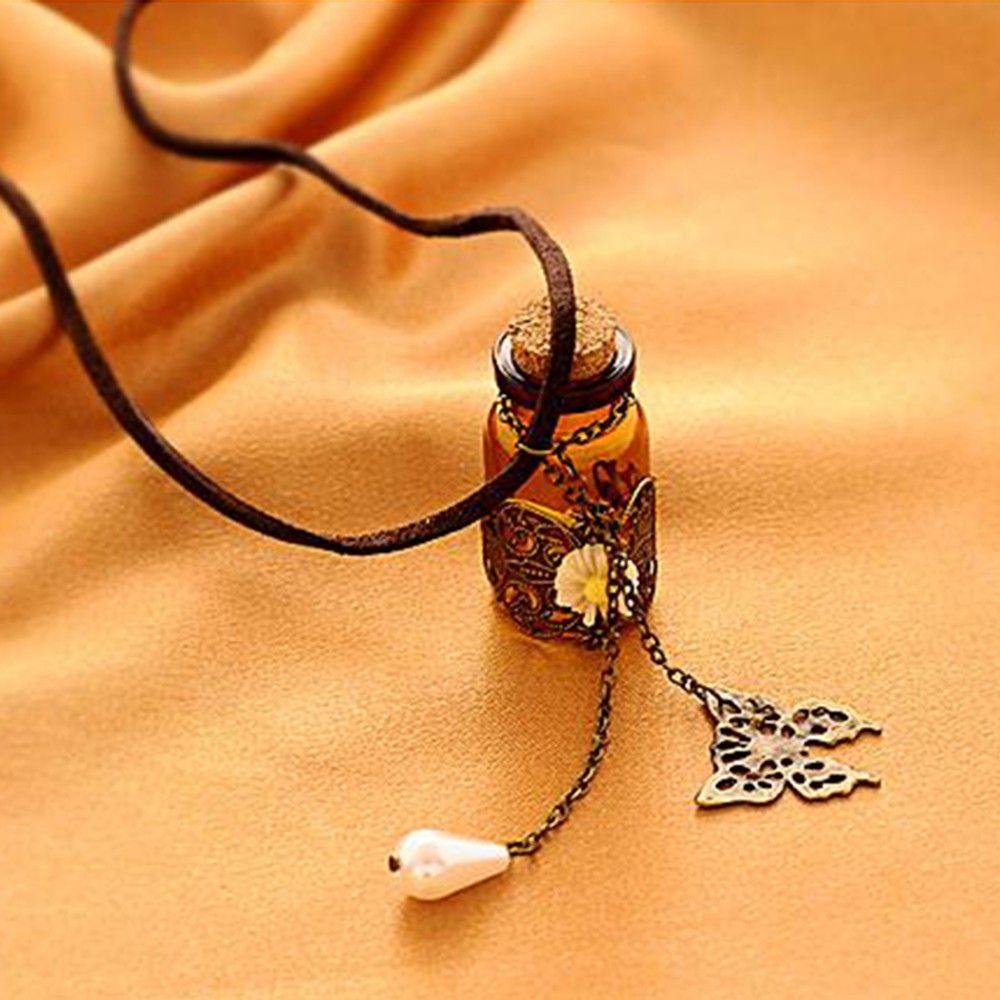 ANEMONE Vòng cổ Da Mặt Hình Hoa Cúc Và Bướm Phong Cách Retro