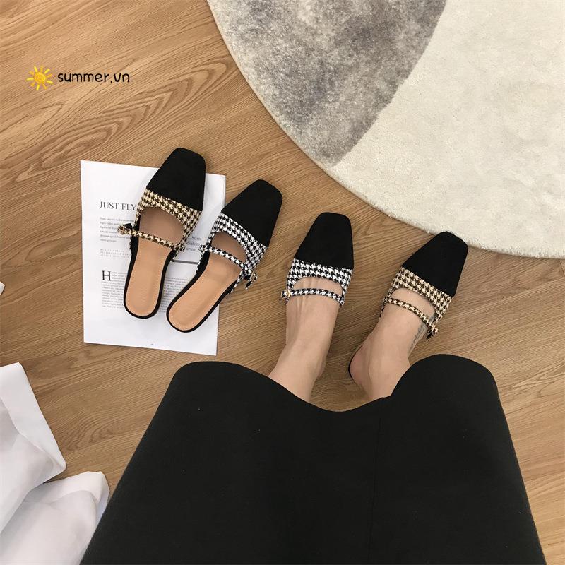 Dép Bít Mũi Vuông Gót Thấp Thời Trang Xuân Hè 2022 Cho Nữ