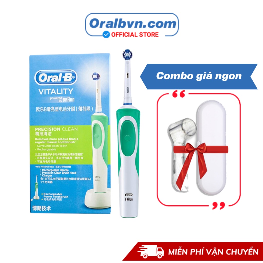 Bàn chải điện đánh răng tự động Oral B D12 xanh lá làm sạch răng, hạn chế viêm nướu kèm combo quà tặng