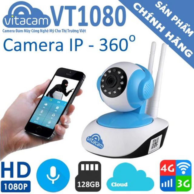 Vitacam VT1080 - Camera Ip Wifi 1080P - 2.0Mpx Full HD - Xoay 355 độ, đàm thoại 2 chiều