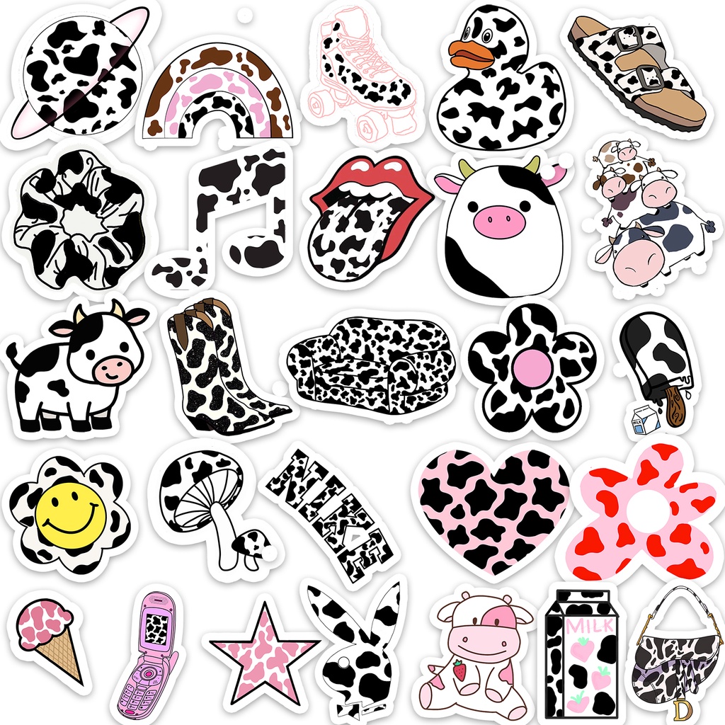 Set 52 cái Sticker Bò Sữa dán mũ bảo hiểm, Sticker Bò Sữa dán xe, Sticker Bò Sữa Trang Trí, Hình dán Bò Sữa