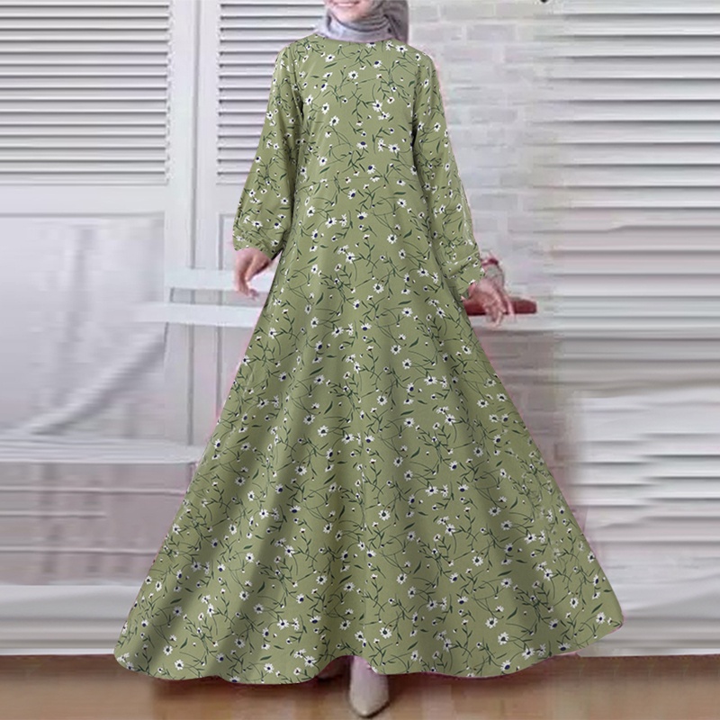 Đầm maxi ZANZEA dáng rộng tay dài gài khuy in họa tiết phong cách Hồi Giáo cổ điển thời trang cho bạn nữ