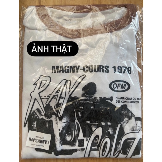 Áo Croptop Crt Trắng Viền Nâu Thiết Kế Đan Dây Eo Dáng Ôm In Hình Kèm Ảnh Thật