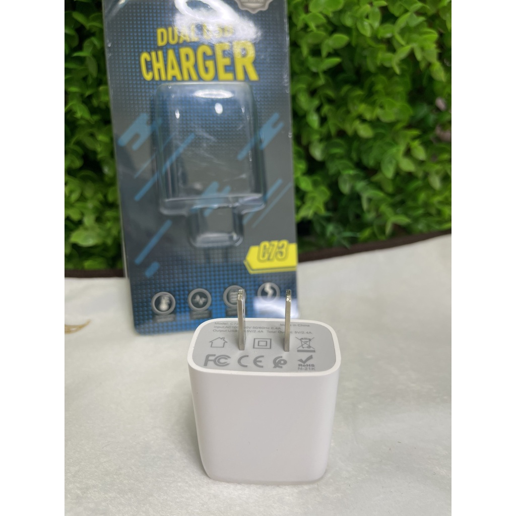 Củ Sạc Nhanh 2 Cổng 2.4A Hoco C73/C73A, Thiết Kế Đẹp Mắt, Sang Trọng, Cứng Cáp- Bảo Hành Chính Hãng 12 Tháng.