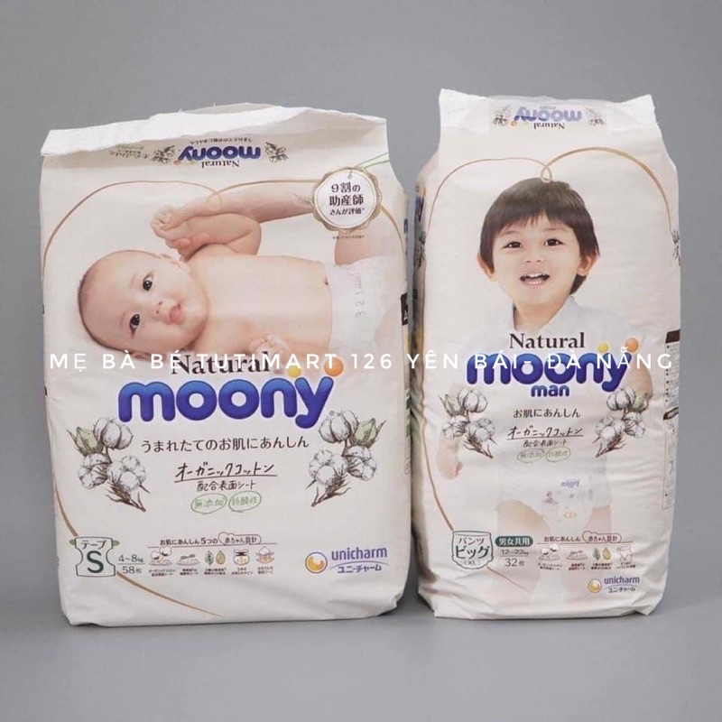 Tã bỉm MOONY NATURAL Nội Địa Nhật dán/quần NB63/S58/M46/L36/Xl32
